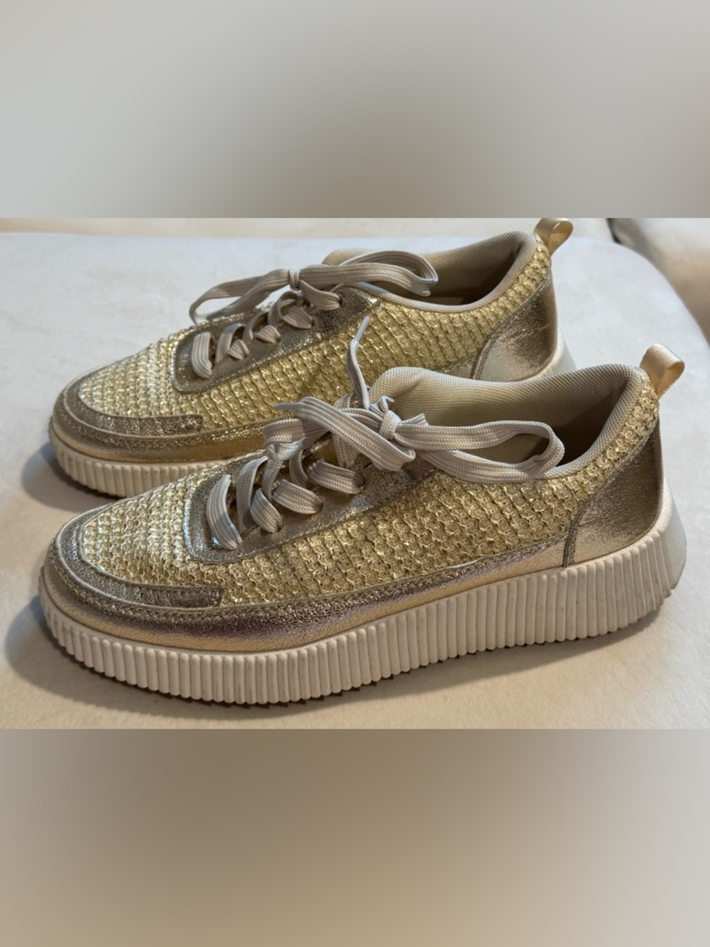 Women’s Metallic Gold Platform Knit Sneakers 8 1/2